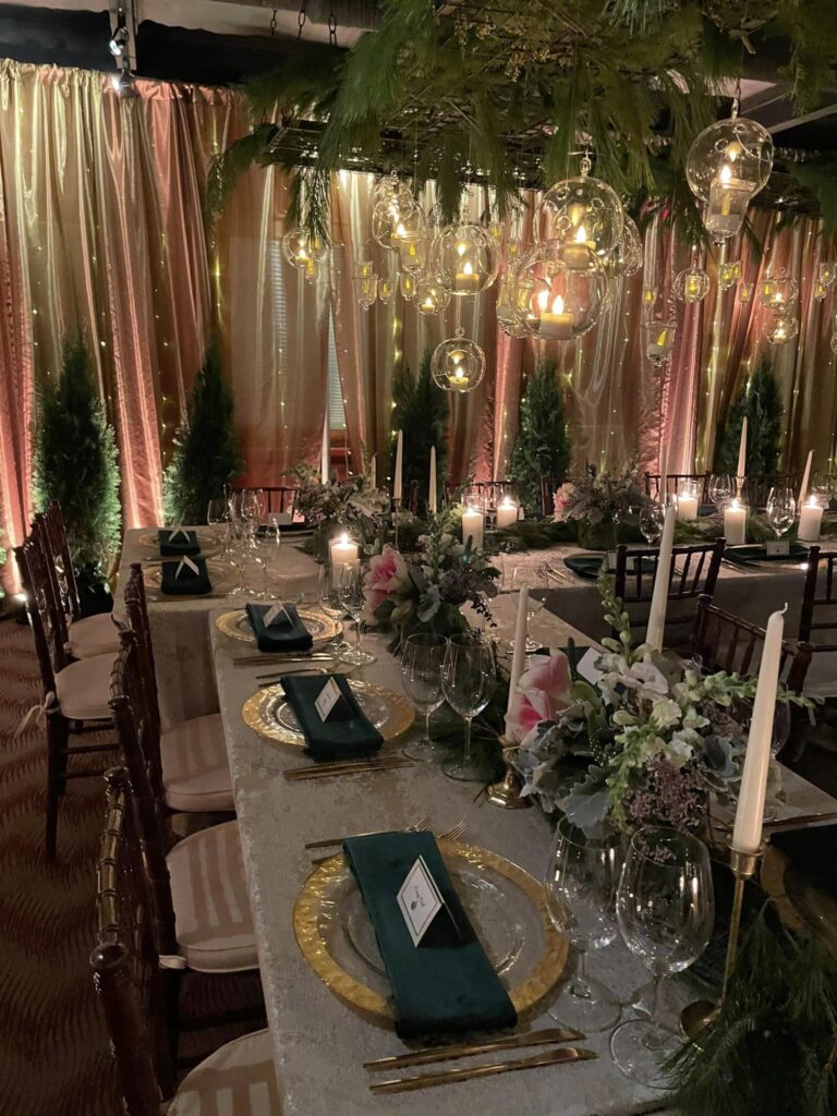 wedding set up with floral arrangements